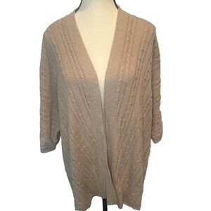 J. Jill TAN BEIGE Cable Knit Open‎ Front Cardigan 3/4 Sleeves  Petite XL